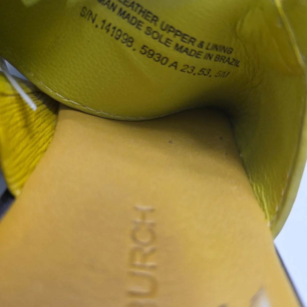 TORY BURCH Everly Double Strap Leather Flat Sandals in Island Chartreuse Size 5